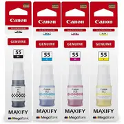 Canon GI55 Ink Cartridge Refill Bottle Black/Cyan/Magenta/Yellow Set Original