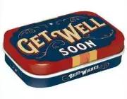 Retro Tin Metal Pill Box 'GET WELL SOON' with Mints 6x4cm Nostalgic Art