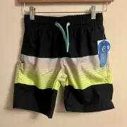 NWT Wave Zone Boys Pastel Ombre Black Striped Swim Trunks Size 8 Medium