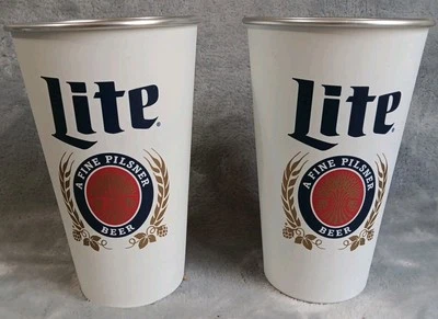Miller Lite A Fine Pilsner Beer 22 oz Aluminum Cups Set of 2 Beer Tea Tumbler