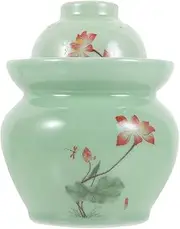 Ceramic Pickle Container with Lid Traditional Style Storage Jar for Pickled Vegetables Jams Grains Reliable Kitchen Storage for Home Use Capacity