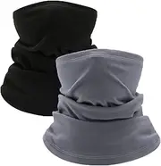 [EUPSIIU] Pack of 2 Children's Winter Loop Scarf, Children's Scarf Tube Scarf, Neck Warmer Neckerchief, Windproof Mask, Warm, Warm Mask for Outdoor Sports, Cycling, Running, Ski, One Size (Grey, Black)