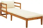 vidaXL Solid Acacia Wood Sun Lounger with Cream White Cushions Outdoor Patio Garden Campsite Wooden Lounge Daybed Sun Bed Furniture
