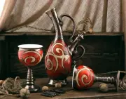 Unique Wine Goblet set, Wine Gift Set, Stoneware set, Clay Bottle with Mugs