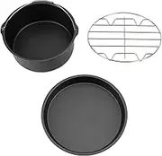 8 Inch Air Fryer Accessories, 3 in 1 Air Fryer Baking Pan Compatible for Cozyna, Philips, Gowise Power Air Fryers with Cake Barrel Pizza Pan Bread Shelf(Black)