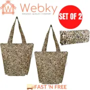 2x Sachi Insulated Market Tote Folding Portable Shopping Carry Bag Leopard Print