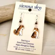 Sienna Sky Earrings Sterling Silver Hook Painted Tabby Cats Facing Each Other