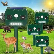 JahyElec 4 Pack Solar Animal Repellent Ultrasonic Animal Repeller Outdoor with Strobe Light & Motion Sensor,Solar Deterrent Devices for Deer Cat Raccoon Squirrel Skunk Rabbit Repellent for Yard Garden