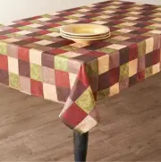 1 Fabric Kitchen Tablecloth, 70" Round, HARVEST MULTICOLOR SQUARES PLAID, LK