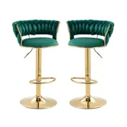 EOFY SERENITà 2x Height Adjustable Swivel Bar Stool Velvet Golden Base Barstools Chairs Padded Seat Green