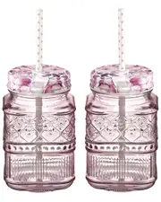 Godinger Claro Pink Mason Jars (Set Of 2)