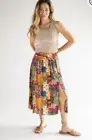 NWT Natural Life L Betsy Midi Skirt Mandala Floral Patchwork High Slit Pull On