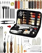 MsGoshin Leather Working Tools for Beginners: Professional Leather Craft Kit with Waxed Thread Groover Awl Stitching Punch for Leathercraft Adults Gifts