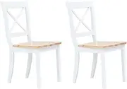 Dining Chairs 2 pcs White and Light Wood Solid Rubber Wood Kitchen Chair