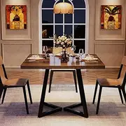 OAKORY Square Dining Table Set for 4 Rustic Brown Wood Black Industrial Frame Folding Kitchen Island Bench Look Compact Round Alternative Dining Set 80 cm