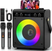 REDUCED! KARAOKE MACHINE + 2 WIRELESS MICS, RGB BLUETOOTH SPEAKER w/REMOTE NIB!