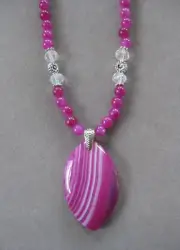 Lovely Fuchsia and White Striped Agate Necklace with Matching Agate Beads