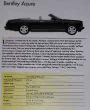 Bentley Azure Car Picture Out of Print Spec Article Sheet Wall Art Decor