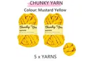 5 x 200g Mustard Yellow Chunky Knitting Yarn 100% Acrylic Crafting Crochet Wool