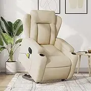 Electric Power Lift Massage Recliner Chair, Cream Fabric, 6-Point Vibration, Adjustable for Living Room