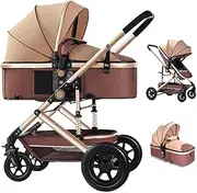 3-in-1 Baby Stroller Travel Pram with Bassinet | Extra-Wide 82cm Bassinet, 50KG Capacity, 1-Touch Fold & Airless Tires | 5-Point Harness, Windproof Canopy, Mosquito Net & Cup Holder Included