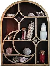 Wooden Moon Shelf with Mushroom - Spiritual Decor Wall Shelf | Aesthetic Crystal Storage Shelf for Bedroom Living Room Boho Decor