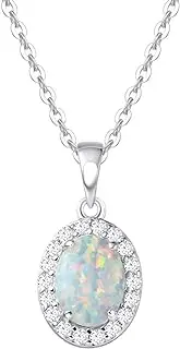 [FANCIME] Sterling Silver Created White Opal Necklace/Earrings Halo Pendant Stud Leverback Dangle Earrings Cubic Zirconia CZ Fire Opal Fine Jewelry for Women