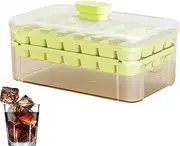 Ice Tray with Lid and Bin,Double Layer Ice Tray with Bin and Scoop | with Scoop Food-Grade Silicone Pressing Maker Container Reusable for Freezer Fridge