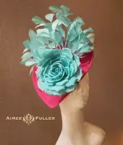 Del Mar Hat Derby Fascinator Teal Turquoise Aqua Blue Hot Pink Melbourne Cup Hat