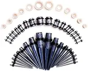 [WBRWP] 48pcs Ear Plugs Tunnels Stretchin-Expander-Kit Set : Acrylic Tapers and Plugs with Double O-Ring(14g-00g) & Soft Silicone Tunnels (8g-10mm) Women Men Body Piercing Jewelry Gray Set