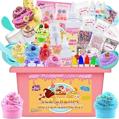 Mini Ice Cream Slime Kit for Girls, Fluffy Butter Slime Making Kit Cloud and Foa