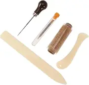 jojofuny 10Pcs Bookbinding Tools Set Bone Folder Creaser Waxed Linen Thread Large Eye Needles Wood Handle Awl for DIY Handmade Bookbinding Sewing Supplies