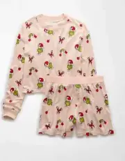 Ae American Eagle Grinch Plush Candy Cane Pj Pajama Set Christmas W- Medium