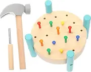 HOOTNEE Wooden Nailing Table Set Montessori Pounding Workbench for Engaging Hammer Play for Fine Motor Skills and Hand Eye Coordination Colorful Educational