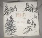 *Pottery Barn Rustic Forest Appetizer Plates Alpine Skier (4)Mixed Christmas NEW