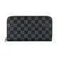 LV N60111 棋盤格LOGO Damier Graphite 帆布16卡拉鍊長夾(黑)