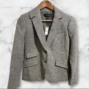Talbots Gray Size 2 Wool Blend Two Button Blazer Jacket New With Tags