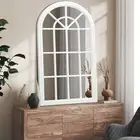 Oikiture Wooden Window Mirror Arched Wall Mirrors Decor 130x70cm White