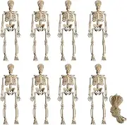 Teahutty 8Pcs Halloween Skeletons,5.7in Small Full Body Halloween Skeletons,Plastic Hanging Spooky Skeletons for Halloween Haunted House Party Home Props Decorations