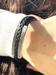 Silver Geometric Bracelet Labyrinth Maze Meander Ancient Greece Father's Day Dad