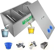 Commercial Grease Trap Interceptor, Stainless Steel Grease Trap with Removable Baffles Waste Oil-Water Separator Under Sink Grease Trap for Restaurant Factory Home Kitchen 3water-in-take