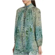 Zimmermann Green Paisley Ottie Billow Blouse Size 10