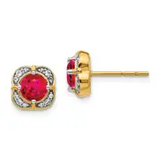 14k Yellow Gold Real Diamond and Ruby Fancy Earrings
