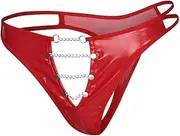 [Generic] Men's Light Color Leather Glossy Front Hollow Out Thongs Back Mesh See-Through Revealing Buttocks Panties
