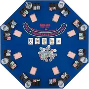 Giantex 48" Poker Table Top - 8 Player Foldable Texas Holdem Poker Table Topper w/Carrying Bag, Cup Holders, Chip Trays, Portable Anti-Slip Blackjack Octagonal Poker Mat Layout for Card Casino Game