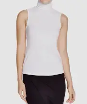$132 Theory Women's White Wendel Ribbed Turtleneck Tank Top Petite Size P