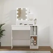 Dressing Table with LED White 86.5x35x136 cm,Contemporary LED Dressing Table: Ample Storage and Adjustable Lighting Vanity Units