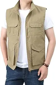 [AKTQL88] Men's Gilet Multi-Pocket Sleeveless Jacket Outdoor Casual Fishing Gilet Breathable Photography Travel Vest