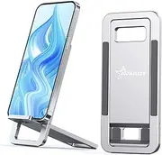 avakot Portable Folding Phone Stand, Aluminum Desk Mobile Phone Stand, Lightweight Phone Bracket for Travel, Foldable Cell Phone Stand, Compatible with iPhone, iPad, All Android Smartphone | Silver