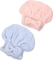 BATHVEVE 2Pcs Coral Fleece Hair Drying Hat Quick Drying Bath Hair Wrap for Women Soft Absorbent Hair Towel with Bowknot Design Lightweight Travel Hair Cap